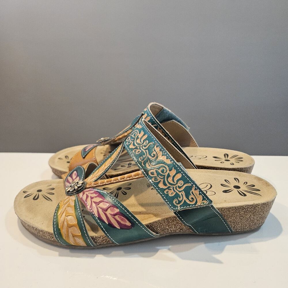 Elite By Corkys Footwear Baltic Sandals Womens 7 Leather Upper Floral